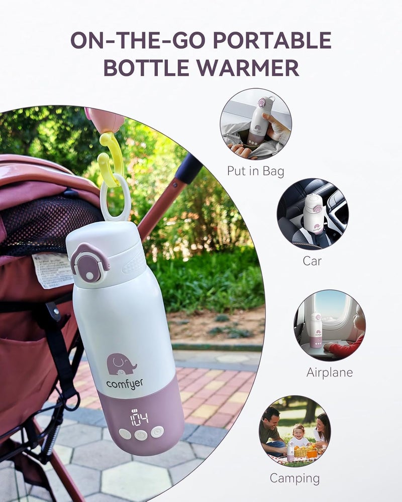 Comfyer Portable Baby Bottle Warmer for Travel, Portable Milk Warmer with Fast Heating & Long Battery Life, Instant Breast Milk, Formula/Water Bottle with 12 Ounces Big Capacity, Baby Flask for Vehicle - Image 2